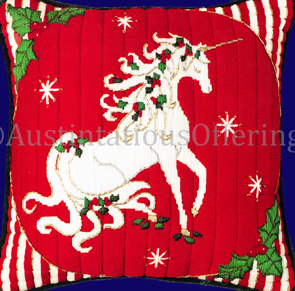 Rare Unicorn Christmas Longstitch Needlepoint Pillow Kit