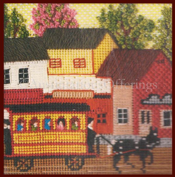 Rare Kaatz Textured Folk Art Needlepoint Kit Horse Car