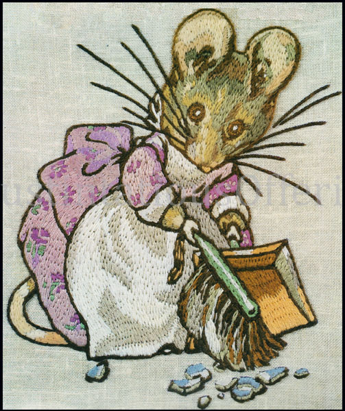 Rare Potter Crewel Embroidery Hunca Munca Dustpan Two Bad Mice