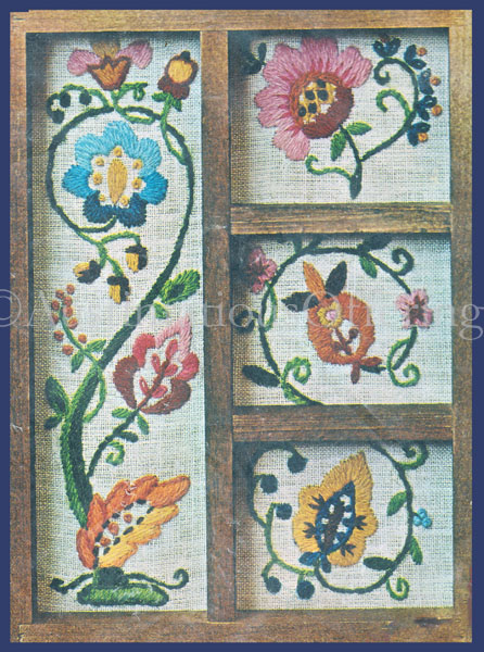 Rare Jacobean Flower Mini Shadow Box Crewel Embroidery Kit