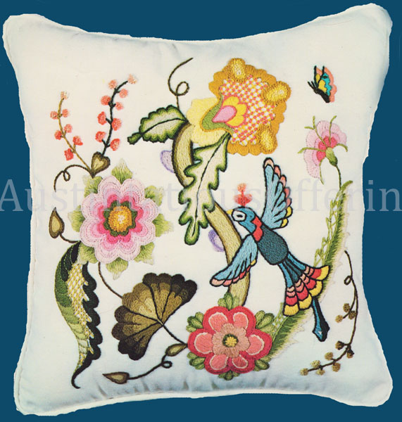 Margaret Boyles Jacobean Bird Crewel Embroidery Pillow Kit