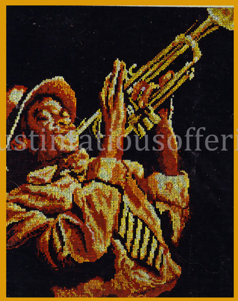 Rare Armstrong Hot Jazz CrossStitch Kit Harlem Trumpet Player