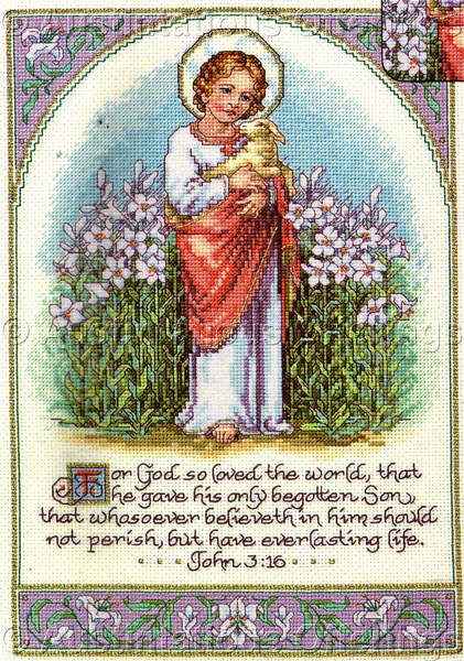 Rare Vintage Postcard Christ Lamb Inspirational CrossStitch Kit