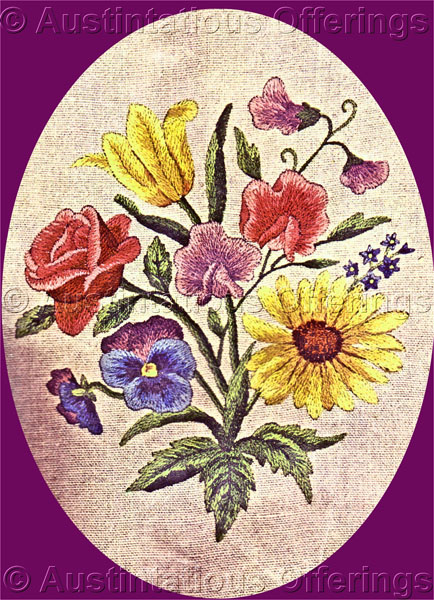 Vibrant Mixed Bouquet Williams Crewel Embroidery Kit Rose Pansy