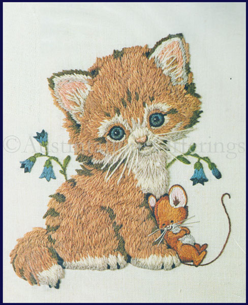 Rare Morehead Babies Crewel Embroidery Kit Kitten Mouse