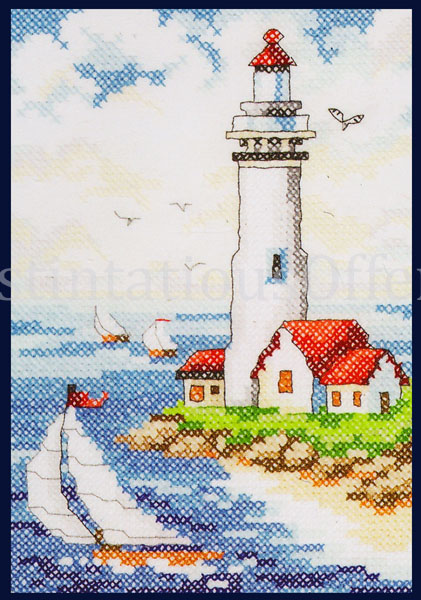 Rare Gillum Nautical Sailing Stamped Cross Stitch Kit Lighthouse