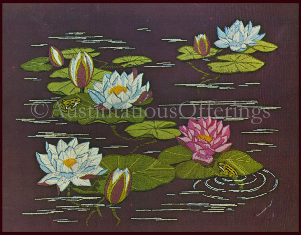 Rare Georgia Ball Lilly Pond Crewel Embroidery Kit Frogs