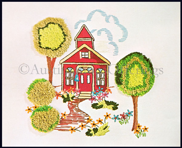 Rare Little Red One Room School House Crewel Embroidery Kit