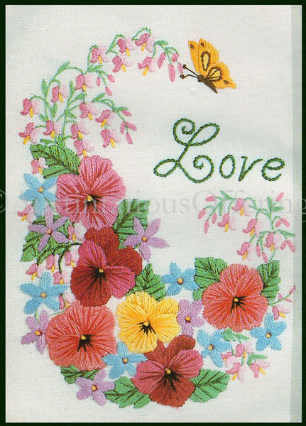 Rare Love SpringtimeFloral Crewel Embroidery Kit Pansy Butterfly