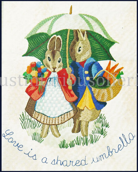 Rare Wilson Potter Crewel Embroidery Kit Happy Rabbits Umbrella
