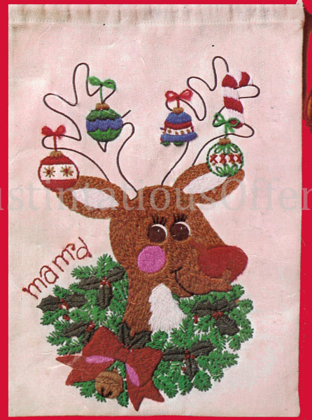 Rare Fleming Reindeer Holiday Gift Sack Crewel Embroidery Kit