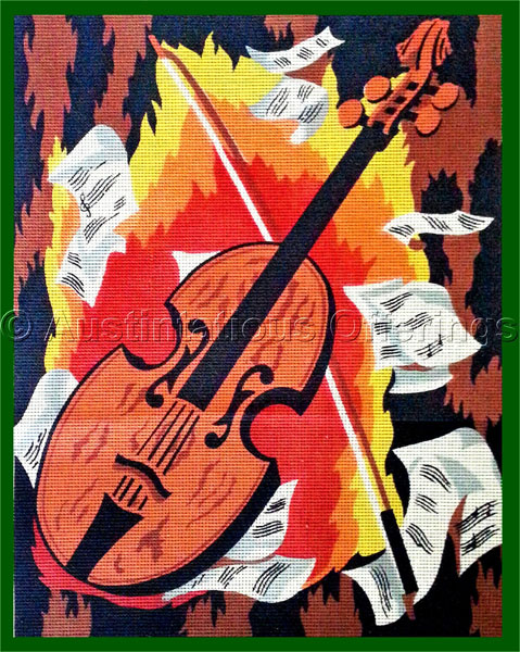 Rare Margot Musician Needlepoint PetitPoint Canvas RedHot Violin