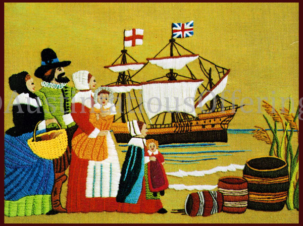 Rare Wilson Pilgrim Thanksgiving Crewel Embroidery Kit Mayflower