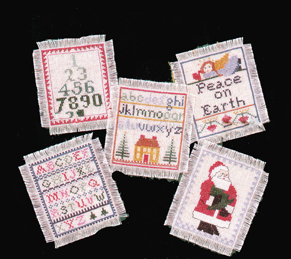 Rare Folk Art Mini Banner Country Christmas Cross Stitch Ornaments Set Kit