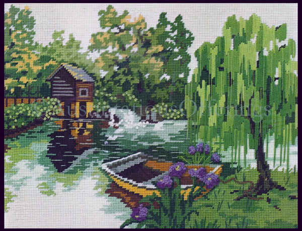 Rare Gerrish Lakeside Scene Needlepoint Kit Weeping Willow