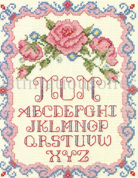 Rare Mom Sampler Cross Stitch Kit Pink Roses Suits Beginners