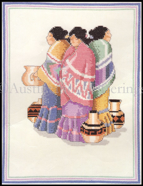 Rare Native American Women CrossStitch Kit Water Gatherers Pottery