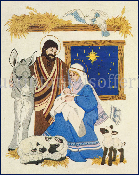 Rare Powell Inspirational Nativity Crewel Embroidery Kit Manger