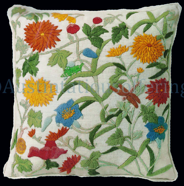 Rare Johnson Natures Floral Tapestry CrewelEmbroidery Pillow Kit