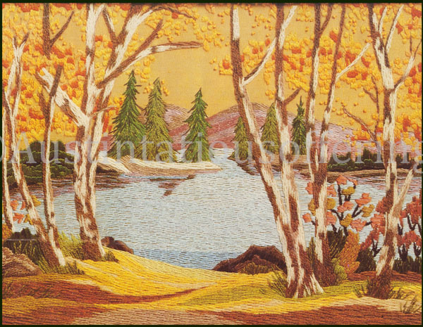 Rare Gosz Northern Autumn Woods Lake View Crewel Embroidery Kit