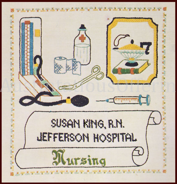 Rare Nursing Crewel Embroidery Sampler Kit Tools Of The Trade