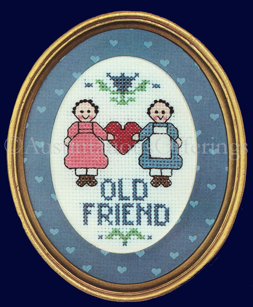 Rare Rustic Folkart Old Friend Framed Cross Stitch Kit