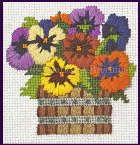 Rare Elwood Nostalgic Spring Floral Needlepoint Kit Pansy Barrel