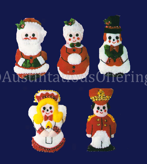 Rare Christmas Ornaments Set Felt Applique Embroidery Kit Santa
