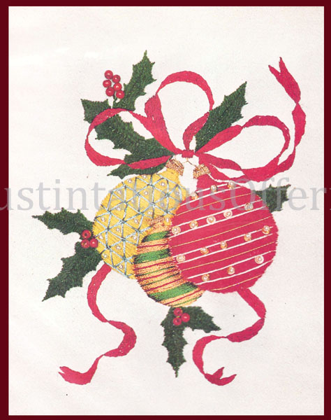Rare Shimmering Christmas Holiday Ornaments Crewel EmbroideryKit