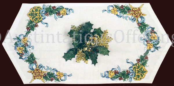 Rare Christmas Ornaments Counted Cross Stitch Kit Table Runner