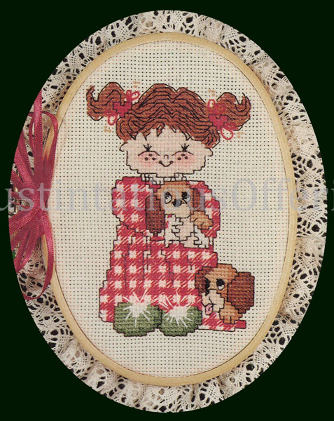 Adorable Dale Burdett Pajama Girl CrossStitch Kit with Hoop Lace