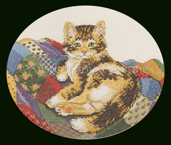 Rare Powell Kitty Cat Stamped Cross Stitch Kit Patchwork Quilt