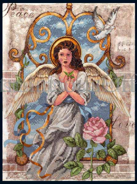 Rare Brownd Angel Stamped Cross Stitch Kit Peace Dove Rose