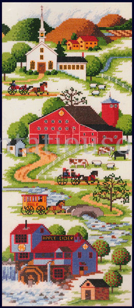 Rare Charles Wysocki Folk Art Farm Town Cross Stitch Kit