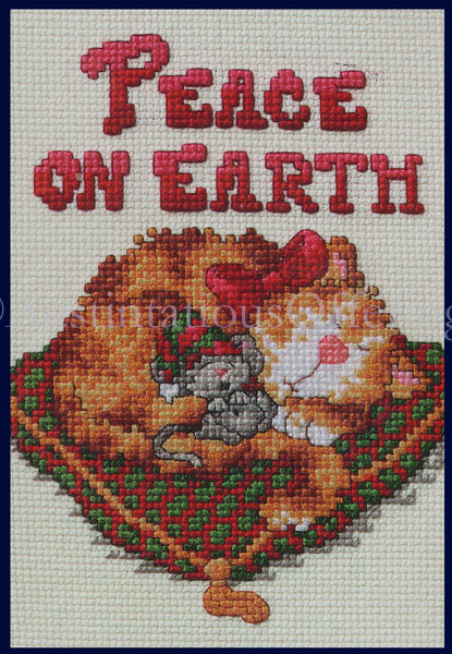 Peace On Earth Cross Stitch Christmas Sampler Kit Cat Mouse