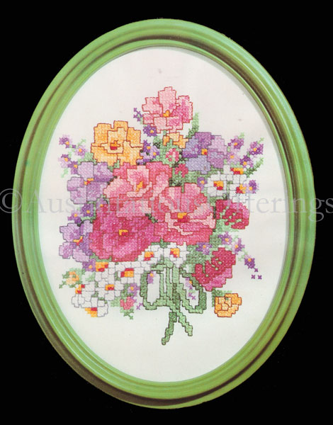 Engel Floral Stamped CrossStitch Kit Peach Anemone Bouquet Frame
