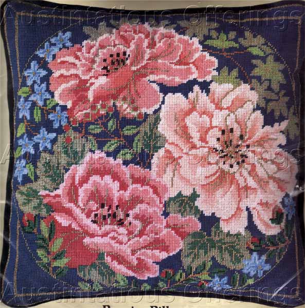 Exquisite Peony Needlepoint Pillow Kit Summer Floral