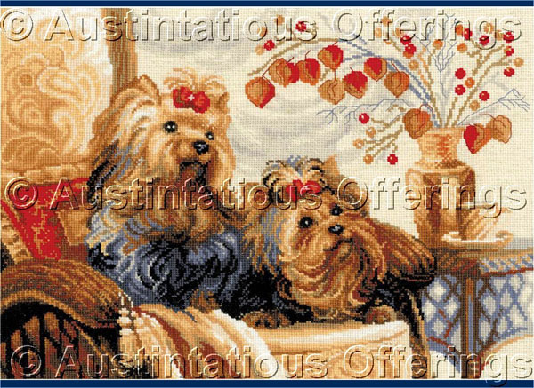 Gusarova Yorkshire Terriers CrossStitch Kit Pampered Puppy Dogs