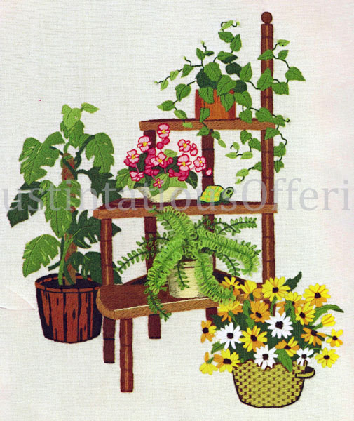 Rare Gwen Francis Plant Stand Crewel Embroidery Kit Fern Begonia