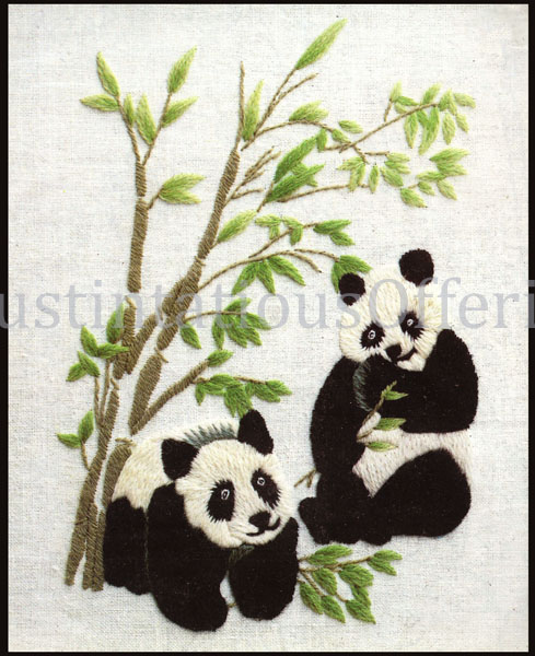 Rare Luan Callery Playful Pandas Crewel Embroidery Kit Williams