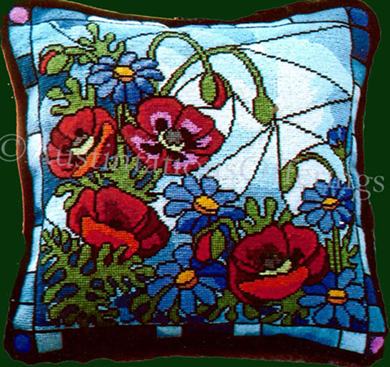 Barrani Stained Glass Poppies Needlepoint Pillow Kit