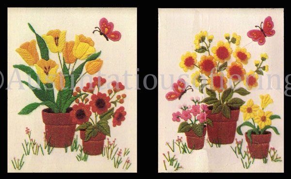 Rare Parfionow Summer Flower Pots Crewel Embroidery Kit Duo