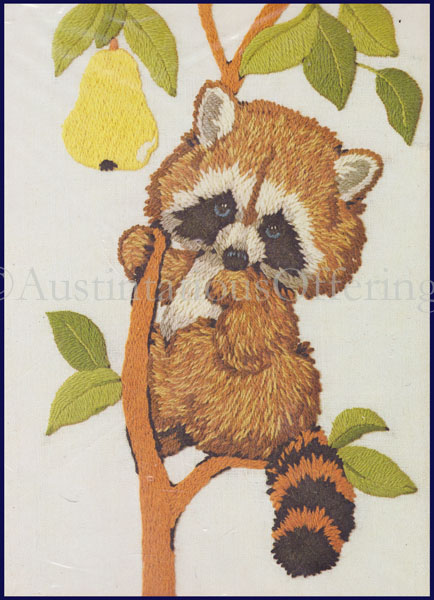 Rare Morehead Babies Crewel Embroidery Kit Raccoon