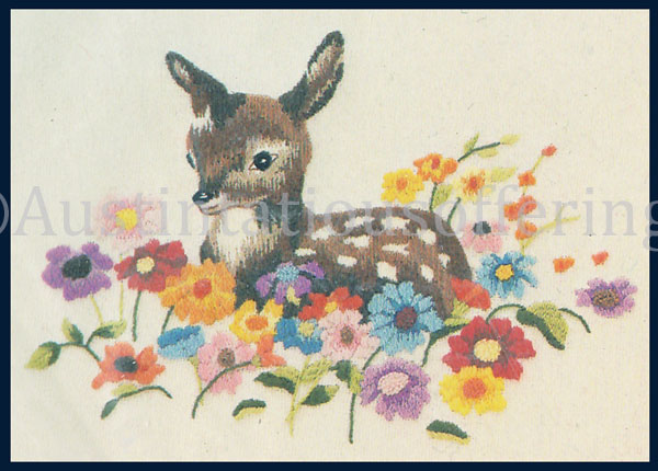 Rare Wilson Animal Babies Crewel Embroidery Kit Fawn