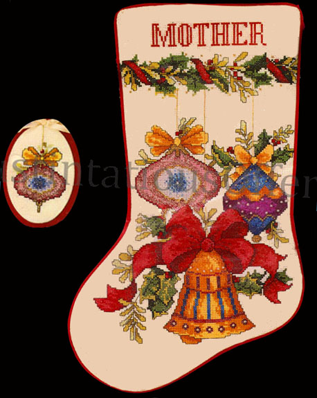 Rare Bombard Xmas Bell Glass Ornaments Cross Stitch Stocking Kit