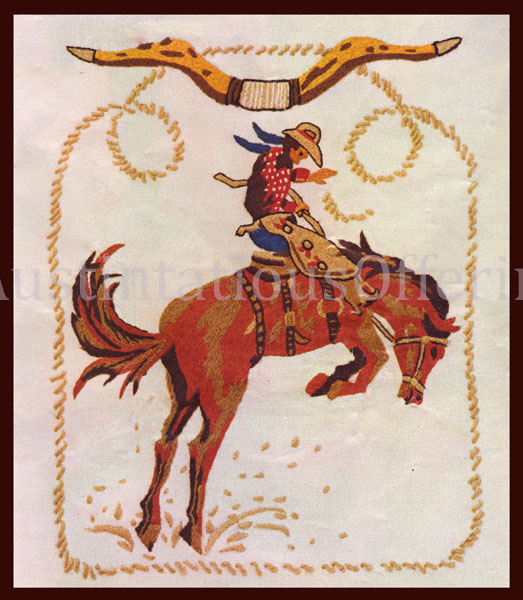 Rare Gibney Bucking Bronco Cowboy Crewel Embroidery Kit