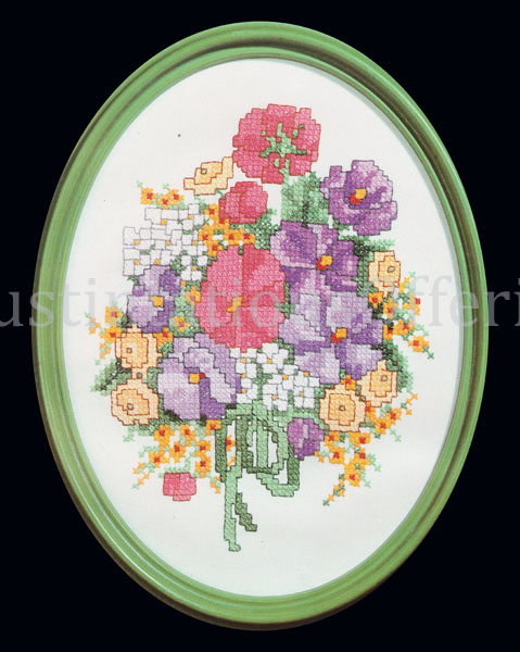 Engel Floral Stamped Cross Stitch Kit Anemone Rose Bouquet Frame