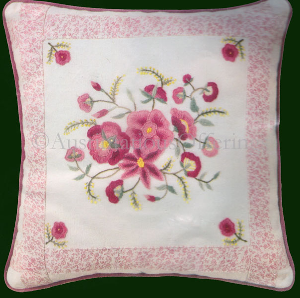 Rare Alderman Rose Bouquet Crewel Embroidery Pillow Kit