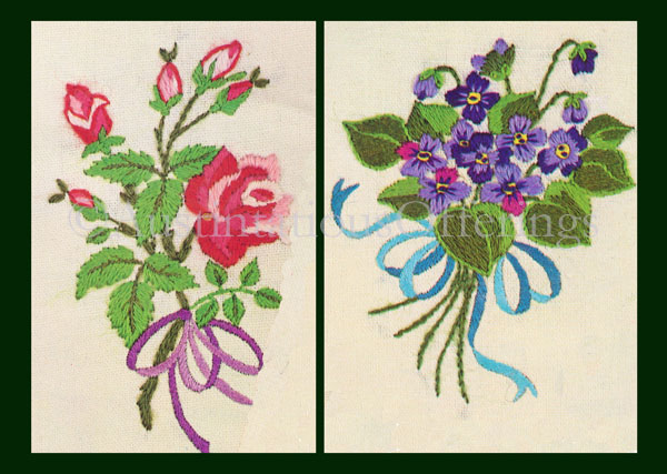 Rare  Summer Flowers Crewel Embroidery Kit Duo Roses Violets