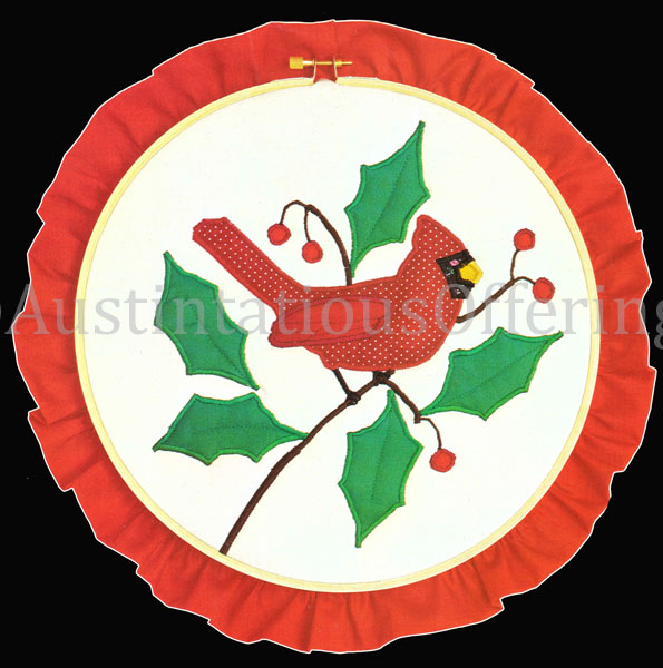 Bright Red Cardinal on Holly Berry Branch Applique Kit Beginner